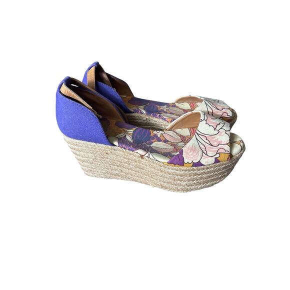 Tory Burch Rafia Woven Wedges with Floral Toe Sz 9 - Picture 2 of 4